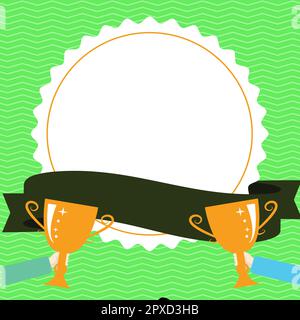 Siegerpokal auf farbigem Hintergrund. Whiteboard mit wichtigen Informationen. Stockfoto