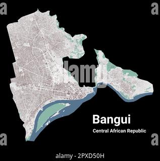 Bangui, Zentralafrikanische Republik, Vektorkarte. Detaillierte Karte des Verwaltungsbezirks von Bangui. Stadtpanorama. Unentgeltliche Vektordarstellung. O Stock Vektor