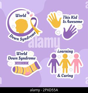 Abbildung: World Down Syndrome Day Label Flat Cartoon Handgezeichnete Vorlagen Stockfoto