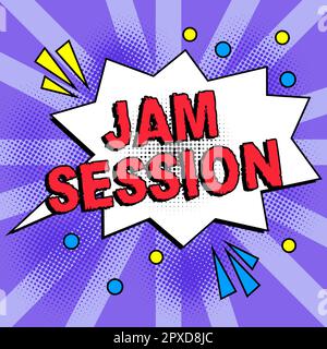 Textunterschrift mit Jam Session, Business Idea, spontane Vorstellung durch eine Gruppe von Musikern Stockfoto