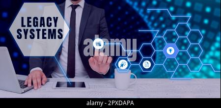 Inspiration mit Signage Legacy Systems, Business Approach Old Method Computersystem oder Anwendungsprogramm Stockfoto