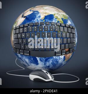 Schwarze Tastatur, die mit der Computermaus verbunden ist. 3D Abbildung. Stockfoto