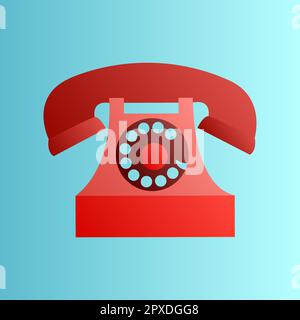 Altes, wunderschönes Retro-Hipster-rotes Telefon aus den 70s, 80s, 90s auf blauem Hintergrund. Stock Vektor