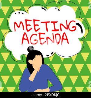 Textzeichen mit der Agenda für das Meeting, dem Geschäftsansatz eine Agenda legt klare Erwartungen für das fest, was für ein Meeting erforderlich ist Stockfoto
