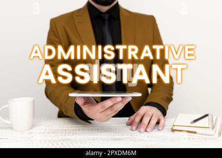 Schreiben mit Anzeige von Text Verwaltungsassistent, Conceptual Photo Administration Support Specialist Büroaufgaben Stockfoto