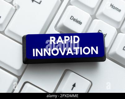 Handgeschriebenes Schild Rapid Innovation, Geschäftsidee, charakteristisch für eine Website, die Suchmaschinenalgorithmen verwendet Stockfoto