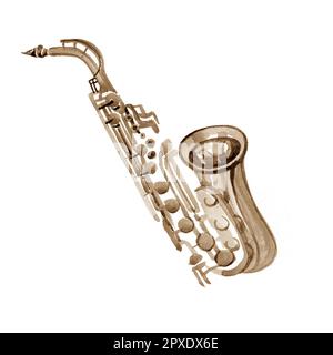 Aquarellfarbenes Kupfer-Messing-Band-Saxophon Stockfoto