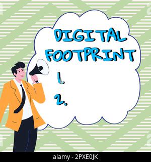 Textunterschrift Darstellung des digitalen Fußabdrucks, Business Approach nutzt digitale Technologie für den Fertigungsprozess Stockfoto