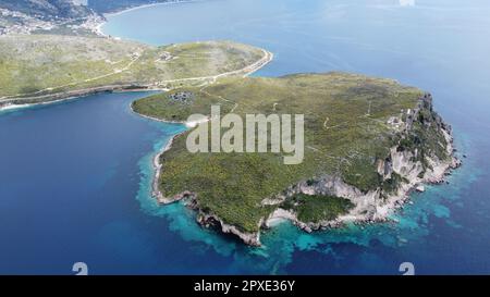 Luftaufnahme über Porto Palermo, Albanien Stockfoto