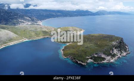 Luftaufnahme über Porto Palermo, Albanien Stockfoto