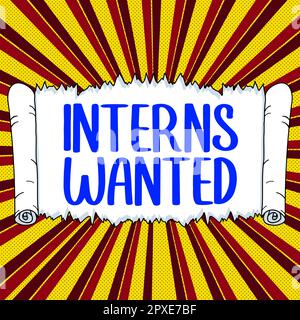 Schreiben mit Text Praktikanten gesucht, Konzept bedeutet auf der Suche nach on the Job Trainee Teilzeit arbeitenden Studenten Stockfoto