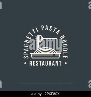 Logo von Spaghetti Pasta Noodle Shop Inspiration, italienische Pasta-Vektordarstellung mit umrissenem Strichsymbol Stock Vektor