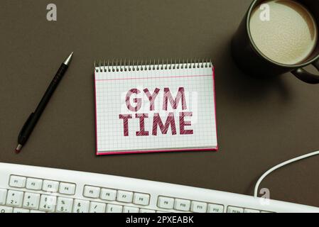 Inspiration zeigt das Schild Gym Time, Wortwahl für eine Motivation, mit dem Training zu beginnen, Fitness zu trainieren Stockfoto