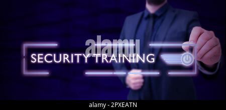 Textunterschrift zur Präsentation der Sicherheitsschulung, Word zur Bereitstellung von Schulungen zum Sicherheitsbewusstsein für Endbenutzer Stockfoto