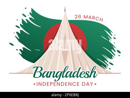 Happy Independence Day of Bangladesch am 26. März Illustration mit Waving Flag und Siegesfeier in flacher Hand für Landing-Page-Vorlagen Stockfoto