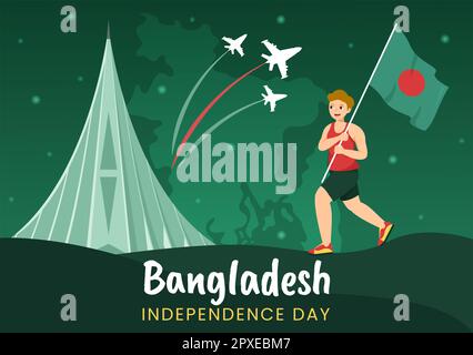 Happy Independence Day of Bangladesch am 26. März Illustration mit Waving Flag und Siegesfeier in flacher Hand für Landing-Page-Vorlagen Stockfoto