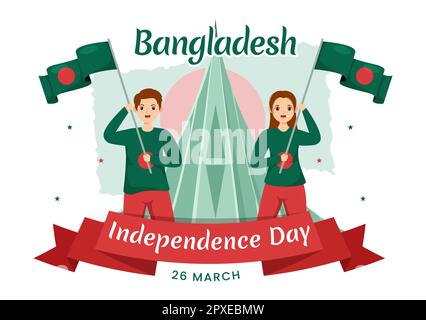 Happy Independence Day of Bangladesch am 26. März Illustration mit Waving Flag und Siegesfeier in flacher Hand für Landing-Page-Vorlagen Stockfoto