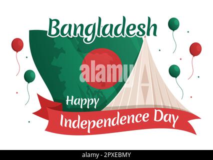 Happy Independence Day of Bangladesch am 26. März Illustration mit Waving Flag und Siegesfeier in flacher Hand für Landing-Page-Vorlagen Stockfoto