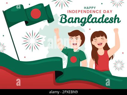 Happy Independence Day of Bangladesch am 26. März Illustration mit Waving Flag und Siegesfeier in flacher Hand für Landing-Page-Vorlagen Stockfoto