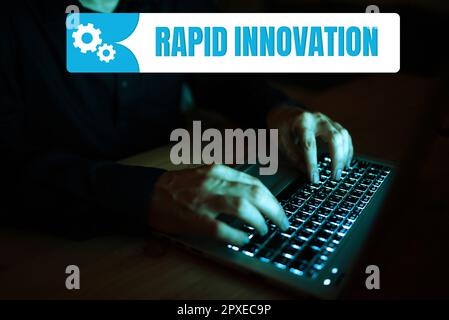 Handgeschriebenes Schild Rapid Innovation, Geschäftsübersicht, charakteristisch für eine Website, die Suchmaschinenalgorithmen verwendet Stockfoto