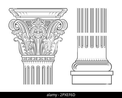 Vektorvorlagen. Hauptstadt einer mittelalterlichen Kathedrale korinthische Säule. Gravur oder Tattoo-Element Stock Vektor