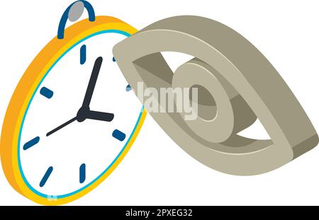 Isometrischer Vektor des alten Uhrensymbols. Runde Wanduhr in altem Stil und Augensymbol. Zeitkonzept, Innenelement Stock Vektor