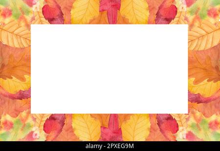 Aquarell Rahmen mit Herbstblättern. Isoliert auf weißem Hintergrund. Herbstdarstellung für den Vertrieb, Grußkarte, Einladung. Stockfoto