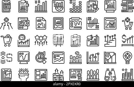 Symbole für die Vertriebsleistung legen den Gliederungsvektor fest. Service Digital. Selbstwirtschaft Stock Vektor