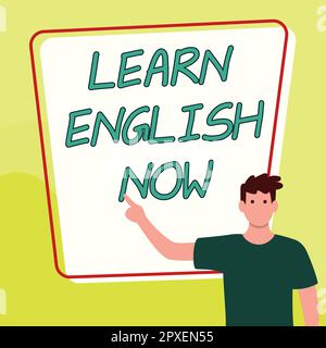 Schreiben mit Text Erlernen Sie jetzt Englisch, Internet-Konzept Erlernen Sie oder erwerben Sie Kenntnisse und Fähigkeiten in der englischen Sprache Stockfoto