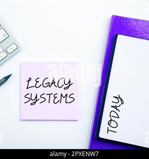 Inspiration mit Signage Legacy Systems, Business Idea Old Method Computersystem oder Anwendungsprogramm Stockfoto