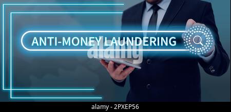 Handschrift Text Anti Money Laundering, konzeptionelle Fotoaufnahmen verhindern die Generierung von Einnahmen durch illegale Handlungen Stockfoto