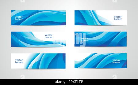 Abstrakte Flusswellenbanner für Vektoren gesetzt. Wasser, Strom, Energiestrom horizontale Hintergründe. Wave Liquid, transparent, Gradientenschneidwerke. Stock Vektor