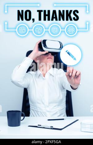 Schreiben mit Text Nein, Danke, konzeptionelles Foto Beantwortung einer Frage mit diesen Wörtern, um Akzeptanz oder Ablehnung zu zeigen Stockfoto