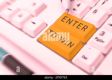 Textunterschrift mit „Enter to Win“, „Business Approach“, bei der ein Wert gegen einen Preis oder eine Gewinnchance eingetauscht wird Stockfoto