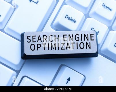 Textunterschrift mit Suchmaschinenoptimierung, Word zur Steigerung des Zugriffs auf Unternehmenswebsites und Analysen Stockfoto