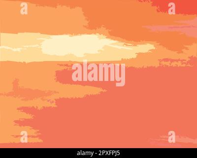 Illustration Von Original Contemporary Abstract Art Painting - Orange Red Sky Sun Clouds Nahaufnahme Stock Vektor