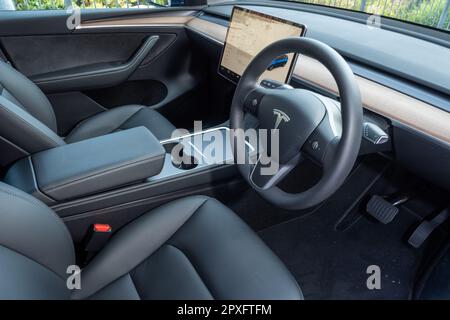 Hongkong, China 15. Februar 2023 : Tesla Model Y 2023 Interior Feb 15 , 2023 in Hongkong. Stockfoto