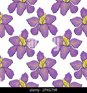 Blütenmuster: Lila und gelbe Blüten, weißer Hintergrund. Vektordarstellung Stock Vektor