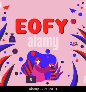 Konzeptüberschrift Eofy, Geschäftsübersicht ein Mega-Verkauf am Ende eines Geschäftsjahres Stockfoto