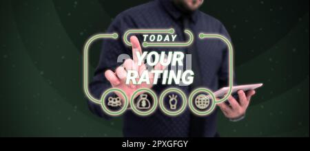 Textzeichen, das Ihre Bewertung, Ihren Business Showcase Score oder die Bewertung anzeigt, wie gut oder beliebt eine Person ist Stockfoto