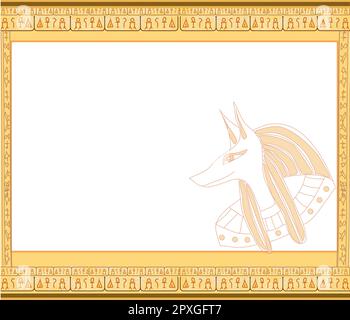 Abstrakter Grunge-Rahmen mit gott Anubis und Hieroglyphen als Muster Stockfoto