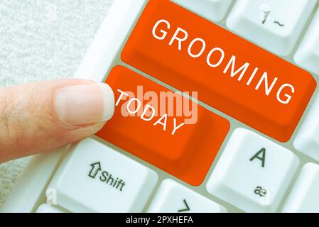 Textzeichen mit „Grooming“, „Business Concept Hygienic care“ und „Enhancing the appearance of the pets“ Stockfoto