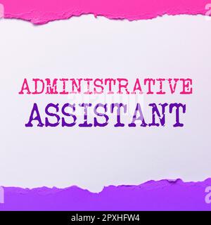 Schild mit Anzeige von Administrative Assistant, Word für Administration Support Specialist Büroaufgaben Stockfoto