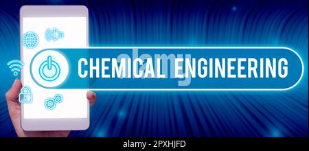 Textunterschrift Präsentation Chemical Engineering, Word für die Entwicklung von Dingen, die sich mit der industriellen Anwendung der Chemie befassen Stockfoto