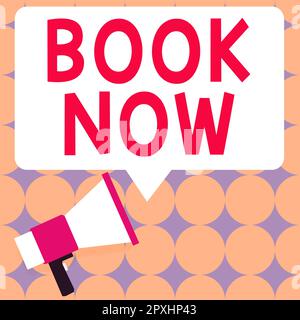 Schreiben mit Text Book Now, Konzept bedeutet Reservierung in Hotelunterkunft oder Flugticket Stockfoto
