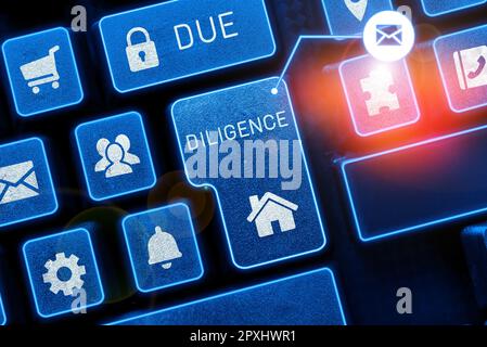 Inspiration mit Zeichen Due Diligence, Geschäftsübersicht Vermeiden Sie, dass andere Geschäftsinhaber für eine Vereinbarung Schaden nehmen Stockfoto