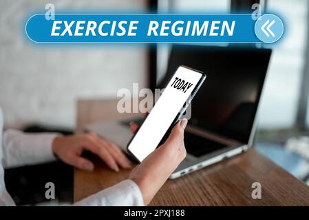 Schild zeigt Trainingsprogramm, Business Showcase Körper energetisch bewegen, um fit und gesund zu werden Stockfoto
