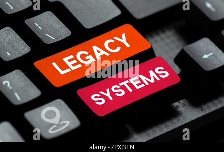 Inspiration mit Signage Legacy Systems, Internet Concept Old Method Technology Computersystem oder Anwendungsprogramm Stockfoto