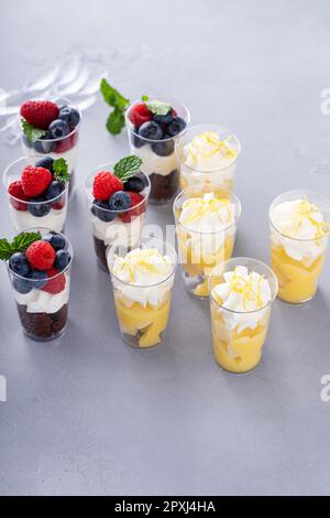 Schokoladen- und Zitronenbrot als Desserts für eine Party oder einen Geburtstag, Desserttisch-Catering Stockfoto