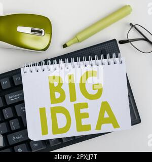 Schreiben Anzeige Text große Idee, Business-Überblick mit großen kreativen Innovation Lösung oder Art zu denken Stockfoto